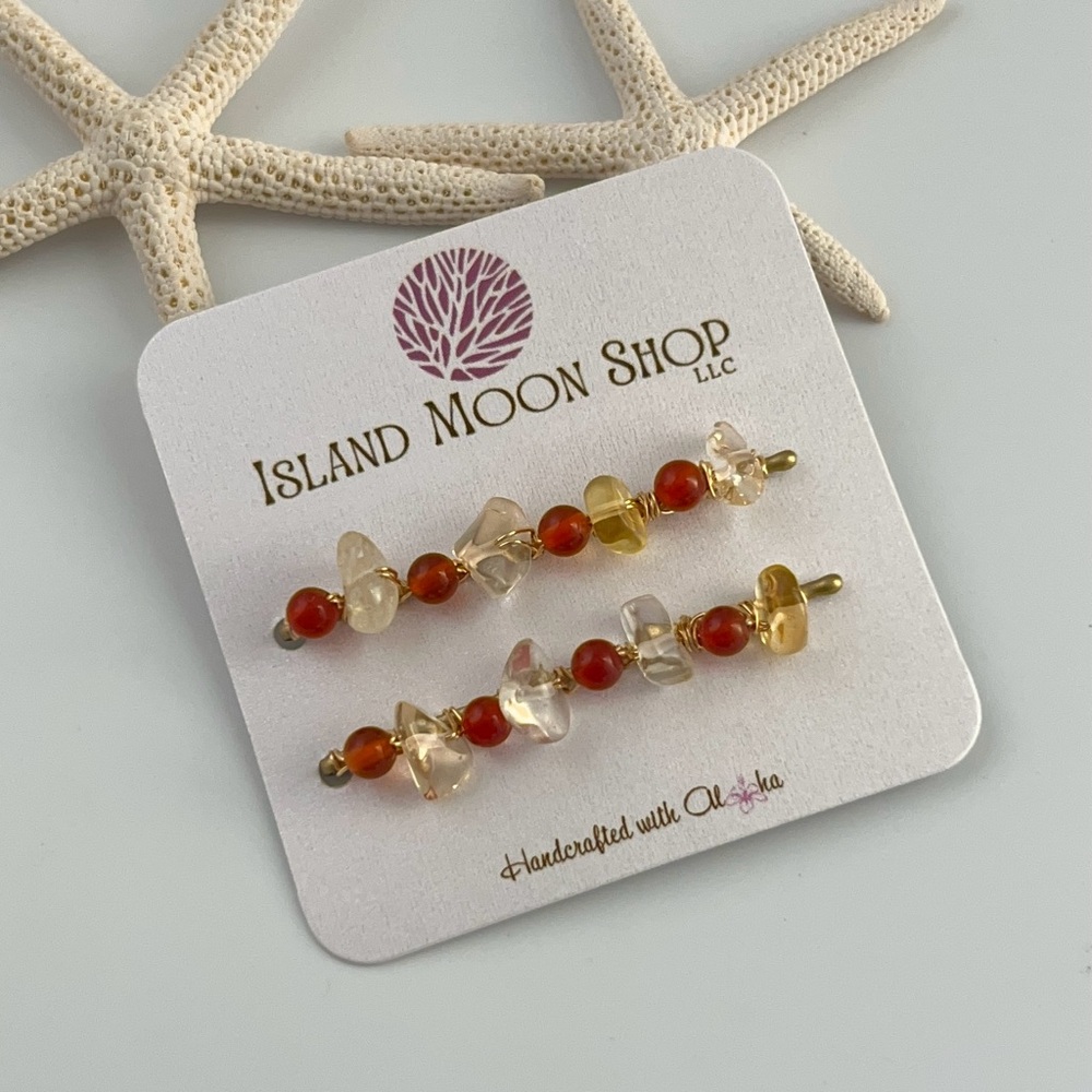 Citrine Beaded Hair Clips